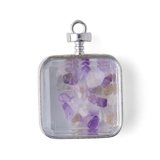 1.5" x 1" Silver Glass Bottle Pendant With Purple Stones by hildie & jo, , hi-res, image 2