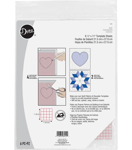 Dritz Non-Slip Vinyl Template Sheets, 6 pc, Semi-Opaque