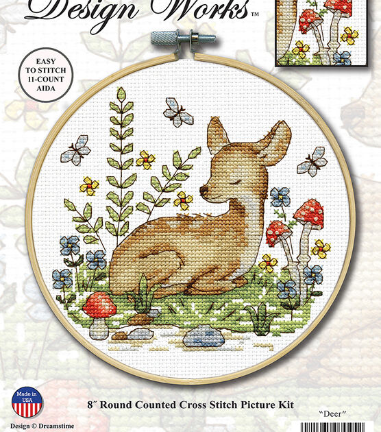 Design Works 8" Deer Round Counted Cross Stitch Kit, , hi-res, image 2