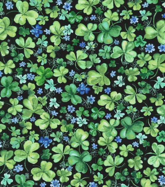 Robert Kaufman Watercolor Flowers Black St. Patrick's Day Cotton Fabric