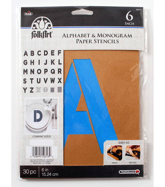 FolkArt 30 pk 6'' Alphabet & Monogram Paper Stencils Bold Font