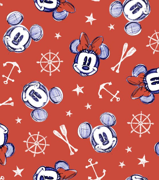 Disney Mickey & Minnie Mouse Cotton Fabric  Nautical Aye Aye