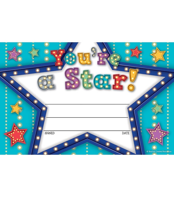 Teacher Created Resources 8.5" x 5.5" Marquee You're A Star Awards 150pk, , hi-res, image 2