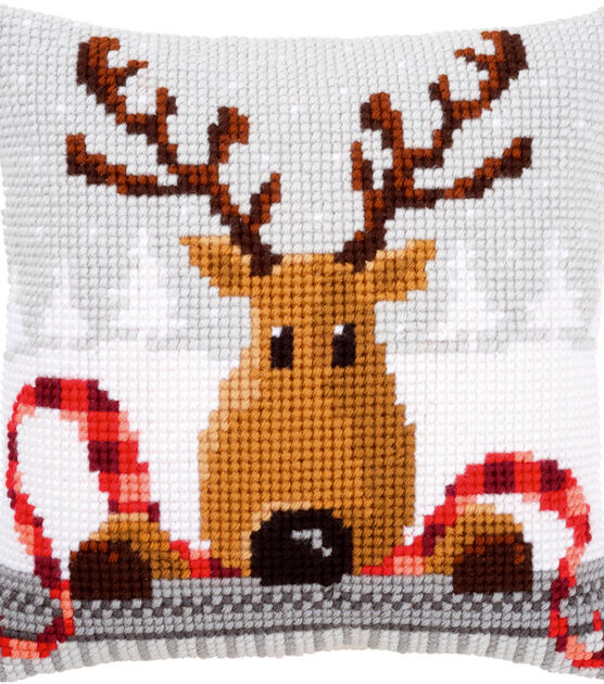 Vervaco 16" Reindeer With A Scarf Cushion Cross Stitch Kit, , hi-res, image 2