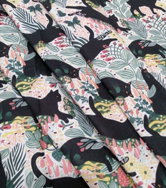 Black Cats On Floral Novelty Cotton Fabric, , hi-res, image 3
