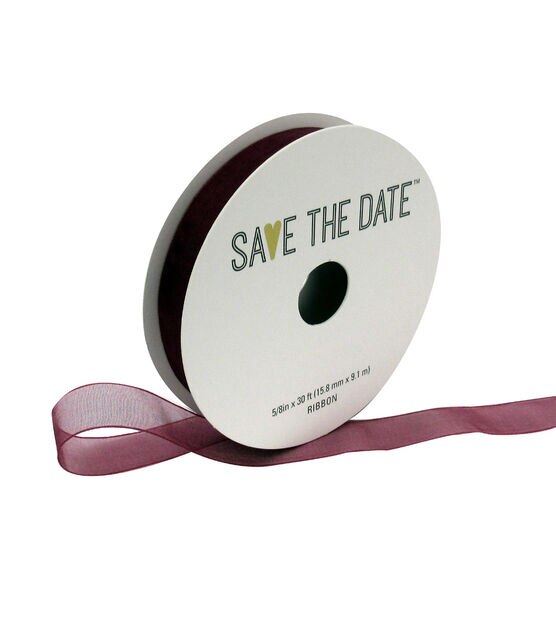 Save the Date 5/8" x 30' Cranberry Sheer Ribbon