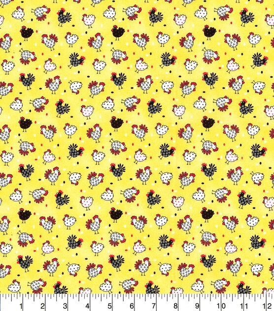 Fabric Traditions Novelty Cotton Fabric Patterned Chickens Yellow