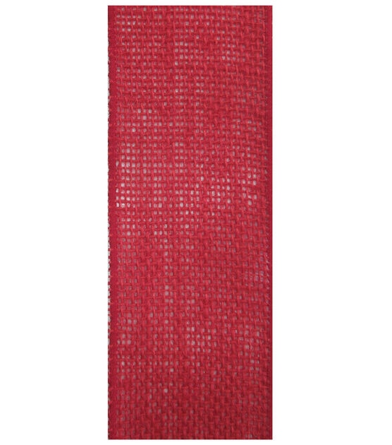 Decorative Ribbon 2.5" Solid Burlap Ribbon Red, , hi-res, image 2