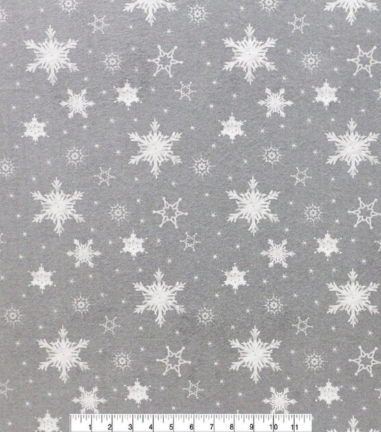 Snowflakes on Gray Super Snuggle Christmas Flannel Fabric, , hi-res, image 2