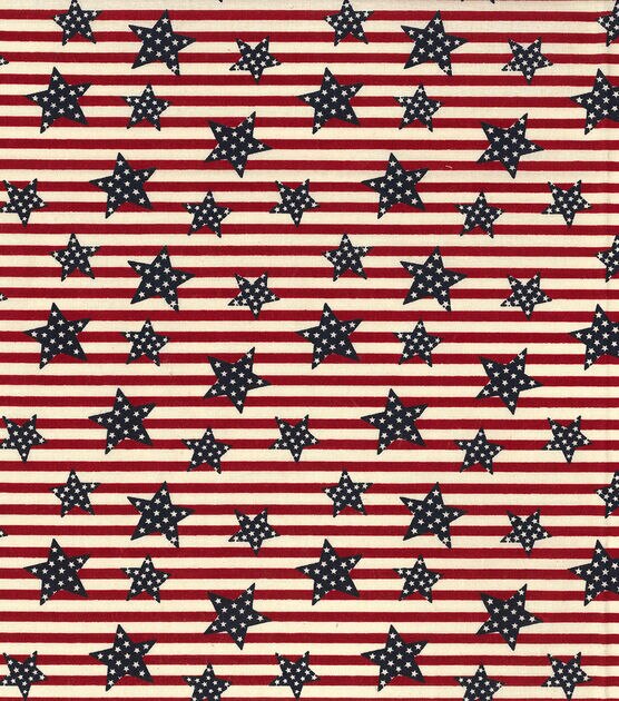 Fabric Traditions Tossed Stars On Stripes Patriotic Cotton Fabric
