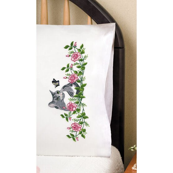 Tobin 30" x 20" Cat Stamped Embroidery Pillowcases 2pk