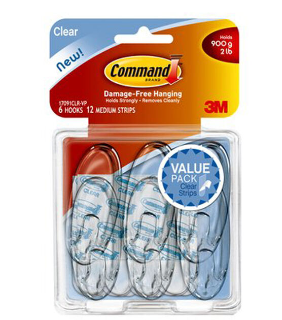 Command 2lbs Medium Clear Hooks & Strips 18ct