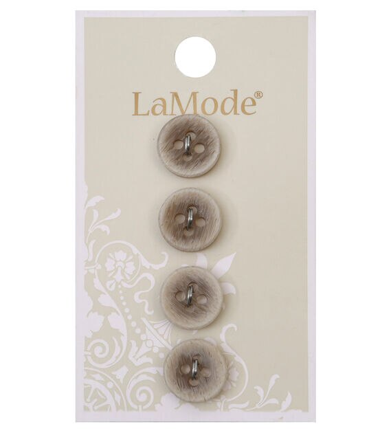 La Mode 1/2" Tan Round 4 Hole Buttons 4pk
