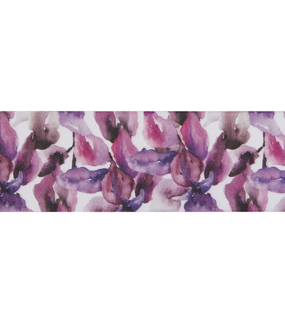 Offray 2.25"x9'Vivid Violet Floral Satin Wired Edge Ribbon Purple, , hi-res, image 4