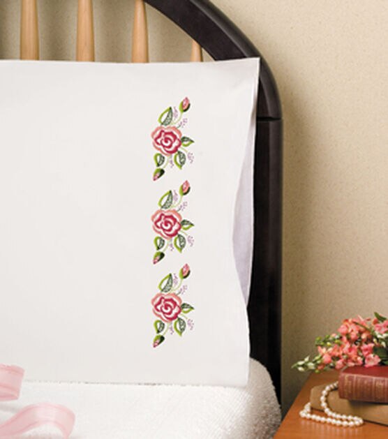 Design Works 30" x 20" Rose Row Pillowcase Embroidery Kit 2pk
