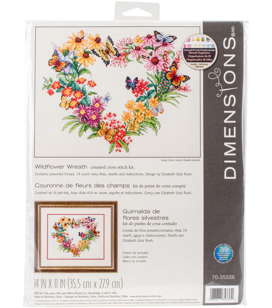Dimensions 14" x 11" Wildflower Wreath Counted Cross Stitch Kit
