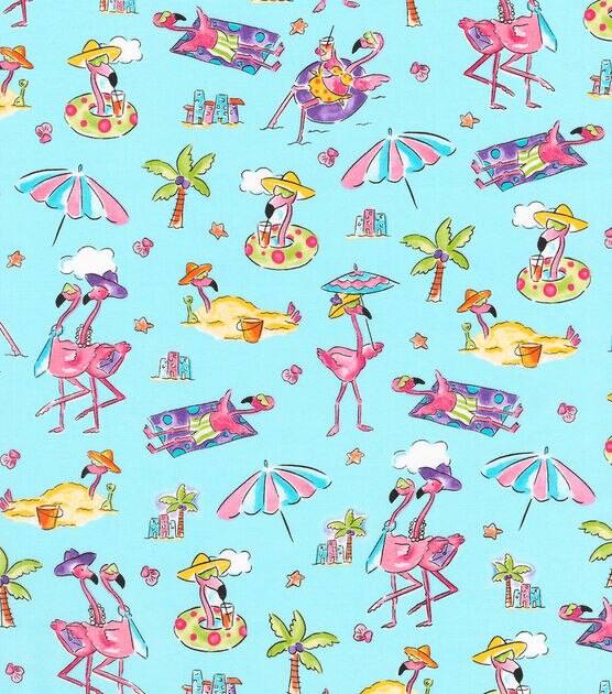 Robert Kaufman Novelty Cotton Fabric  Flamingos On The Beach