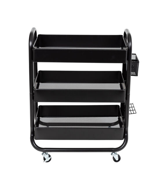 Honey Can Do Black Rolling Craft Cart with Wheels, Pegboard, Shelf, and Metal Basket