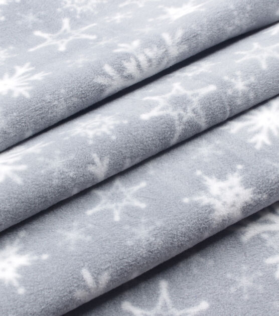 White Snowflakes on Gray Anti Pill Fleece Fabric, , hi-res, image 2