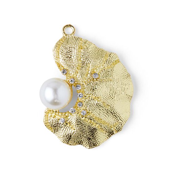 Gold Metal Biomorph With Pearl Pendant by hildie & jo, , hi-res, image 2