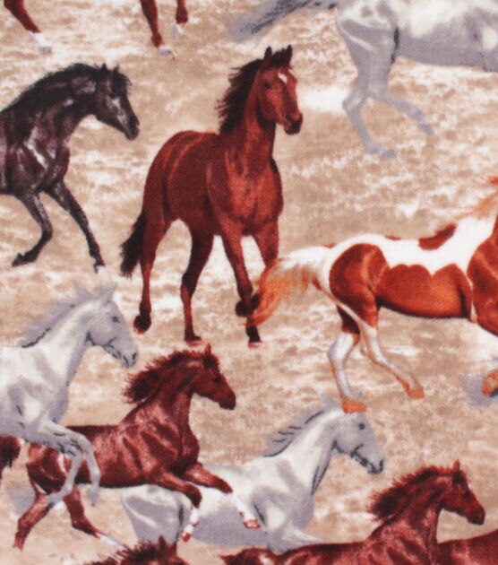 Realistic Horses Running on Brown Anti Pill Fleece Fabric, , hi-res, image 2