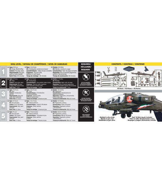 Revell Snap Tite AH64 Apache Helicopter Plastic Model Building Kit, , hi-res, image 2