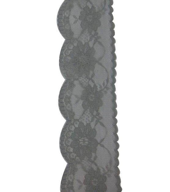 Save the Date 2.5"x15' Light Gray Lace Ribbon, , hi-res, image 2
