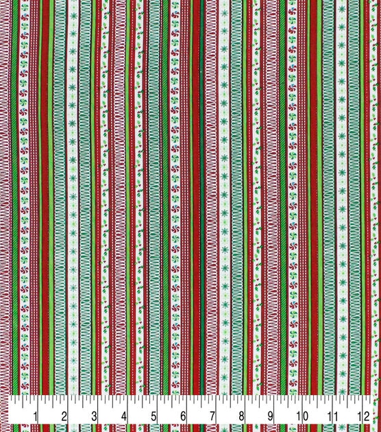 Red & Green Holly Striped Christmas Cotton Fabric, , hi-res, image 3