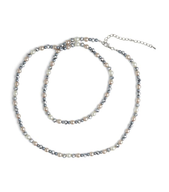 30" Silver Necklace With Gray & Tan Stones by hildie & jo, , hi-res, image 2