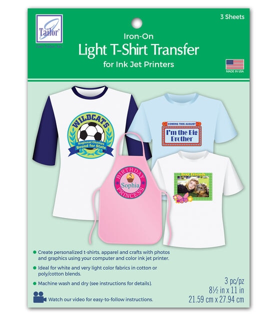June Tailor 8.5 x 11 Light T Shirt Iron On Transfer Sheets 3ct