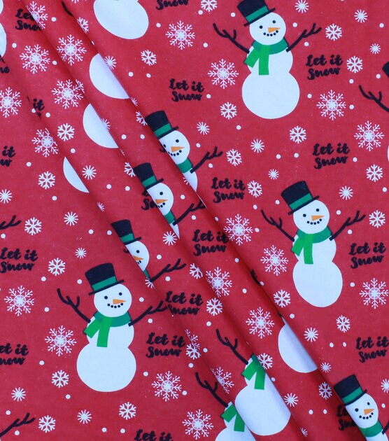 Snowflakes & Snowmen on Pink Super Snuggle Christmas Flannel Fabric, , hi-res, image 2