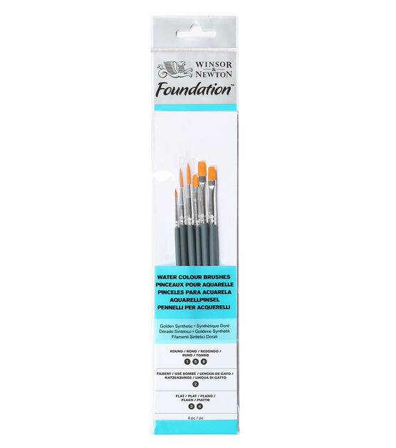Winsor & Newton 6ct Foundation Water Color Short Handle Brushes