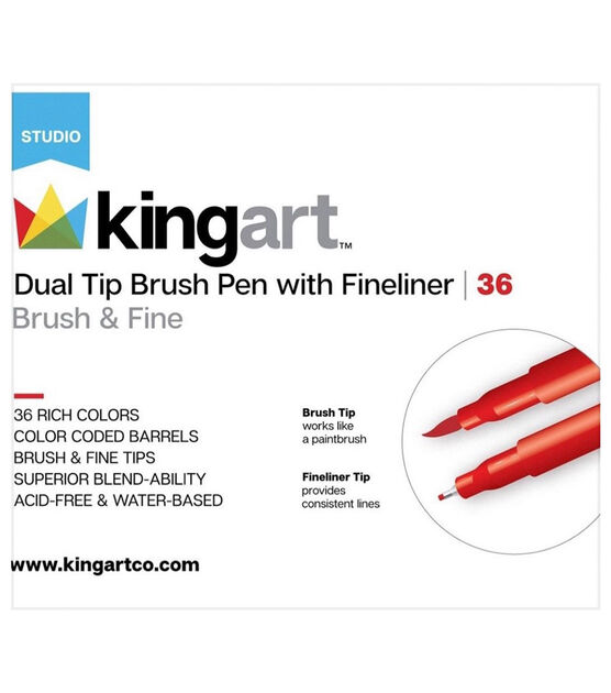 KINGART STUDIO Dual Tip Brush Pen Art Markers with Fineliner Set of 36, , hi-res, image 7