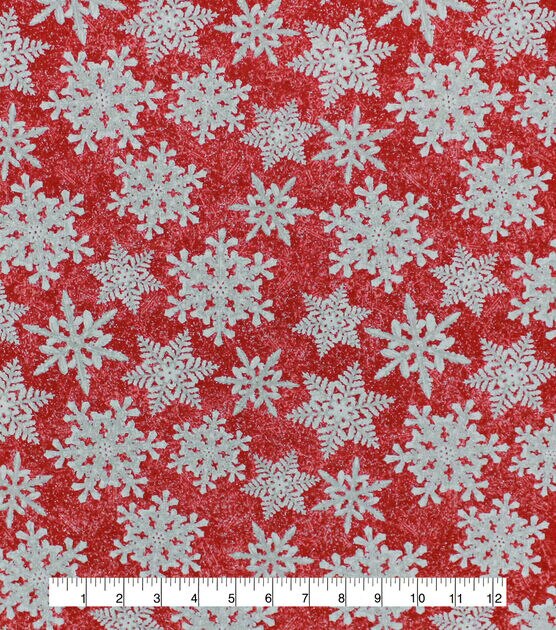 Snowflakes on Red Christmas Glitter Cotton Fabric, , hi-res, image 2