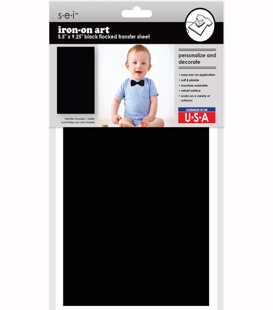 SEI 5.5" x 9" Black Iron On Art Flocked Transfer Sheet