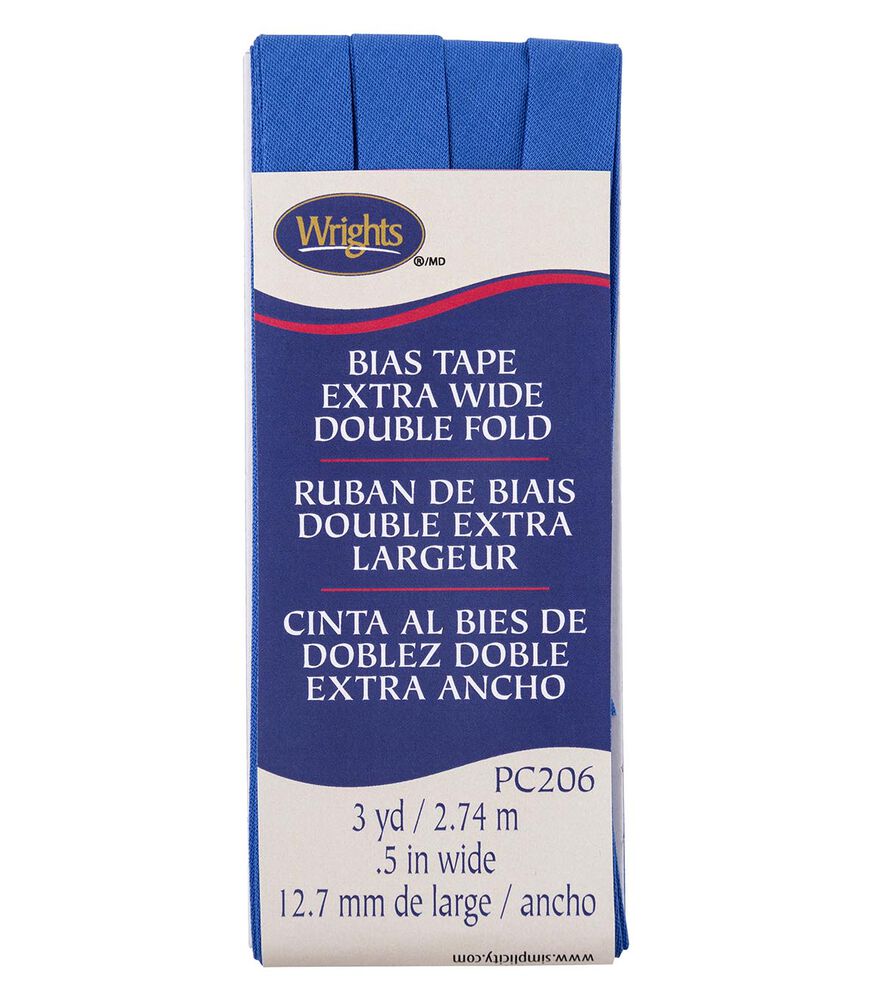 Wrights 1/2" x 3yd Extra Wide Double Fold Bias Tape, Royal, swatch