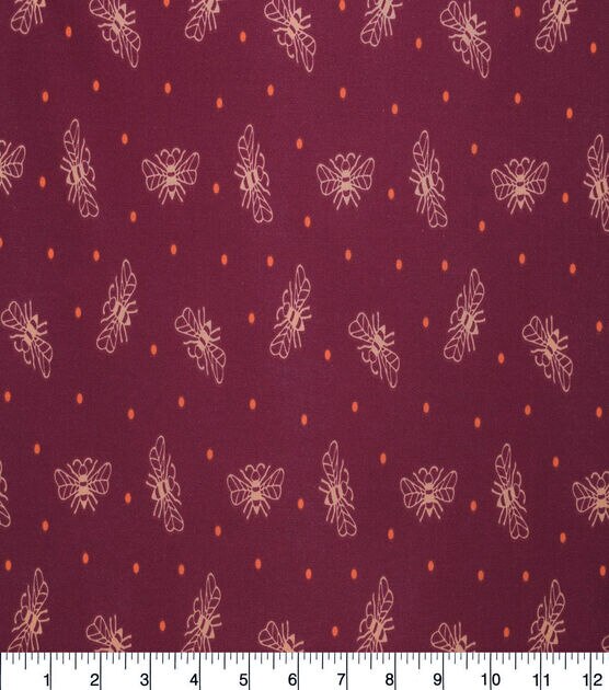 Bees & Dots on Maroon Quilt Cotton Fabric by Quilter's Showcase, , hi-res, image 1