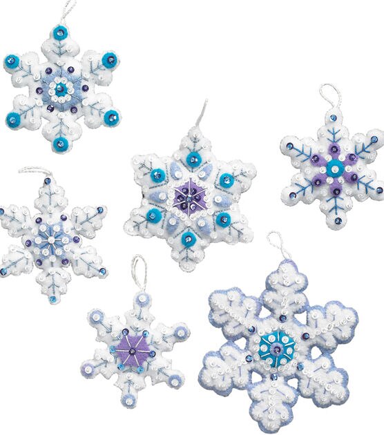 Bucilla 6ct Sparkle Snowflake Ornaments Needle Feltiing Applique Kit, , hi-res, image 2