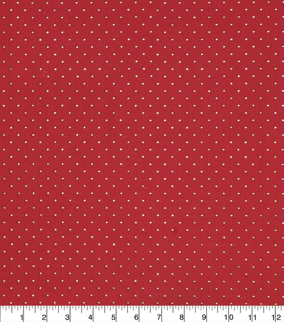 Gold Diamond Dots on Red Christmas Foil Cotton Fabric, , hi-res, image 3