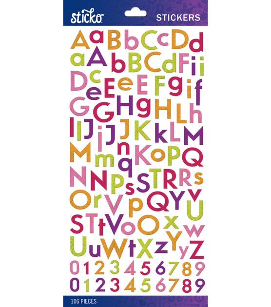Sticko - Bright Multi-color Glitter Combination Small Alphabet Stickers