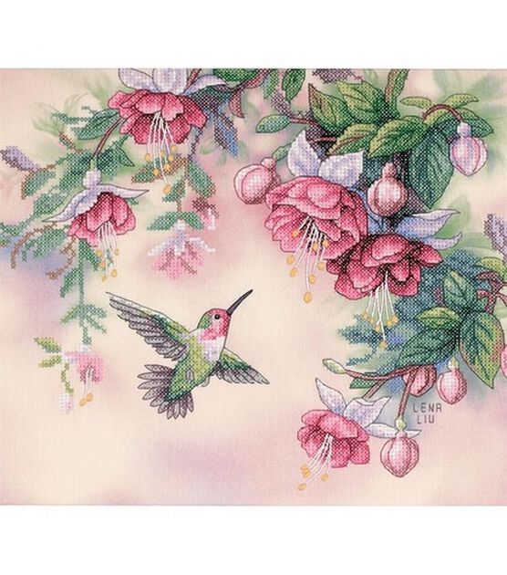 Dimensions Hummingbird & Fuchsias Stamped Cross Stitch Kit