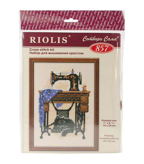 RIOLIS 7" x 9.5" Cat With Sewing Machine Counted Cross Stitch Kit