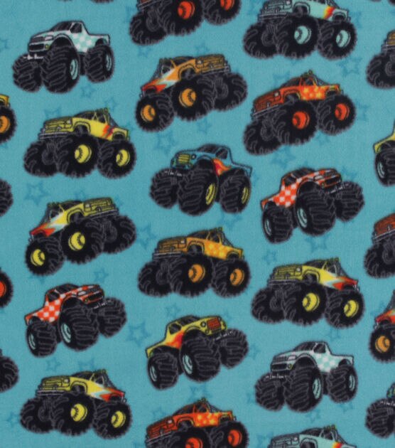 Monster Trucks on Teal Anti Pill Fleece Fabric, , hi-res, image 2