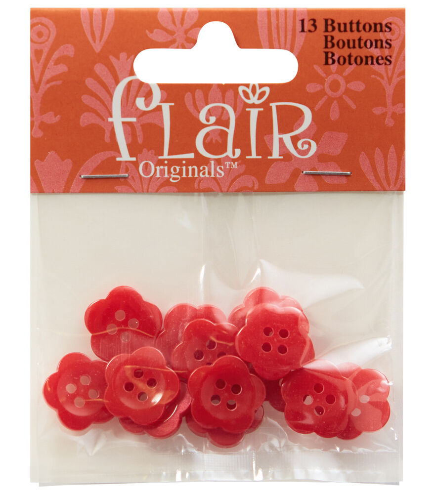5/8" Flower 4 Hole Buttons 13pk, Red Blooms, swatch