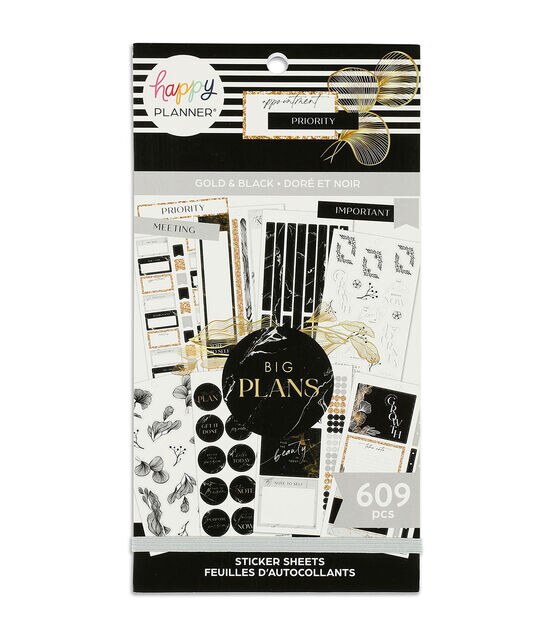 609pc Gold & Black 30 Sheet Happy Planner Sticker Pack
