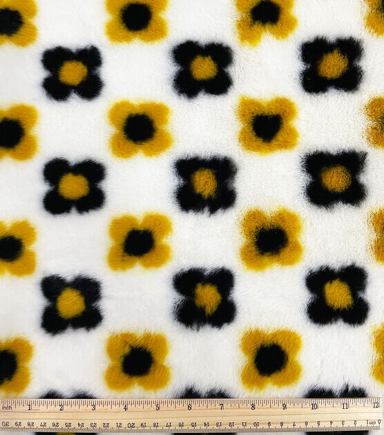 Yellow Black Flower Fur Fabric, , hi-res, image 2