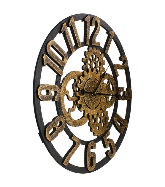 Northlight 24" Gold  Black Battery Operated Round Wall Clock with Cogs, , hi-res, image 2