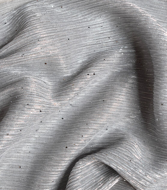 Silver Pleated Metallic Glitter Mesh Fabric by Sew Sweet, , hi-res, image 3