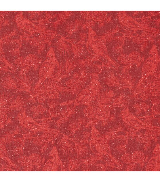 Red Cardinals Christmas Glitter Cotton Fabric, , hi-res, image 1