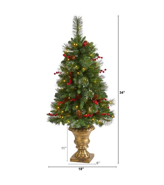 Nearly Natural 4' Clear Pre Lit Pine & Berry Christmas Tree, , hi-res, image 2